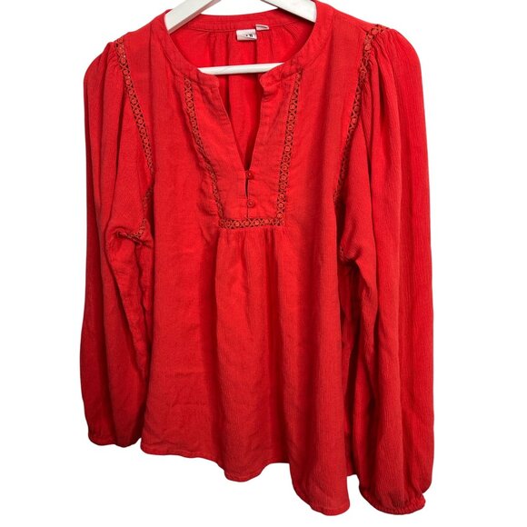 Gap Top Womens Small Shirt Blouse Long Sleeve Red Peasant Boho Casual Fall Work - Picture 4 of 16